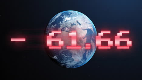 rotating earth with red numerical data animation over space background