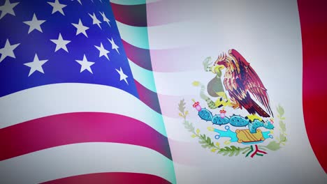 united states of america and mexico flags represent conflict over immigration and nafta trade agreement.