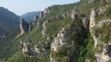 rocky peaks in the canyon gorges du tarn climbing site france aerial shot sunny