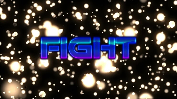 Animation of fight text over light spots on black background