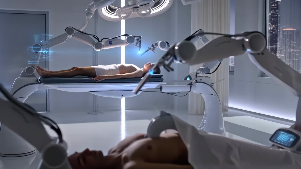 Futuristic Robotic Surgery in a High-Tech Medical Facility