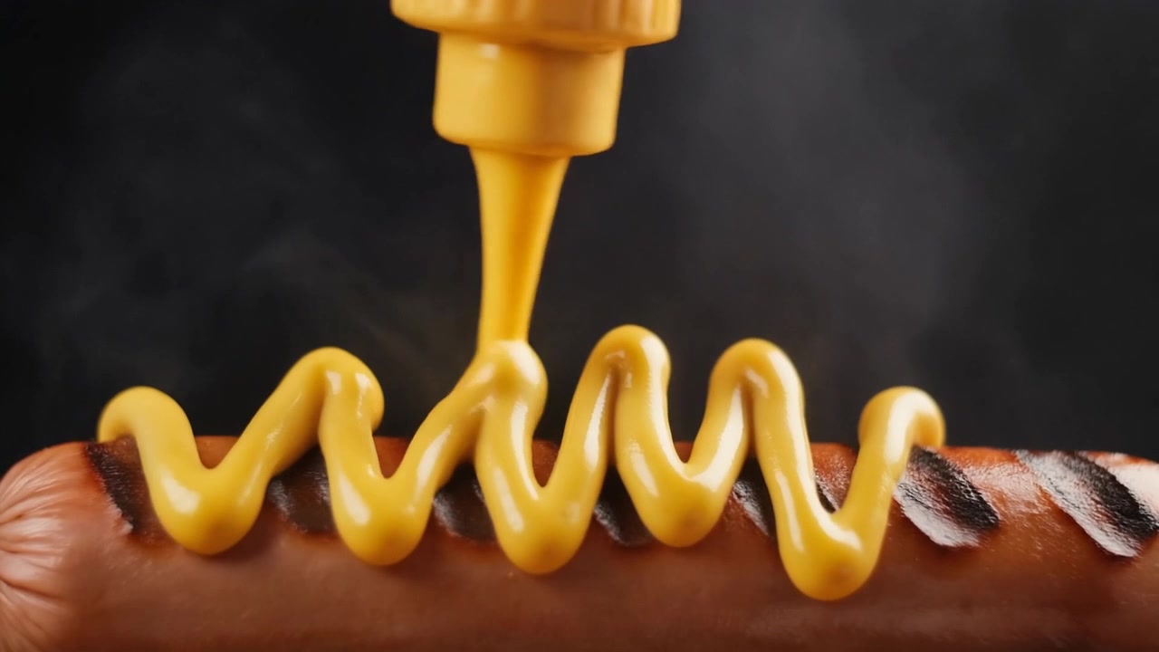 Mustard Being Squeezed onto a Hot Grilled Sausage