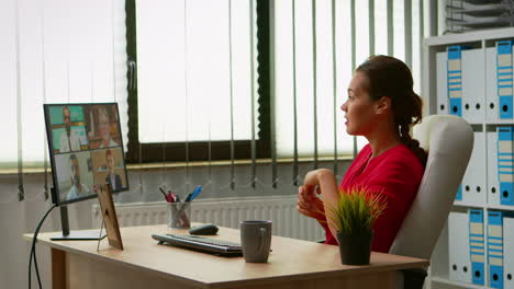 freelancer having video call in office