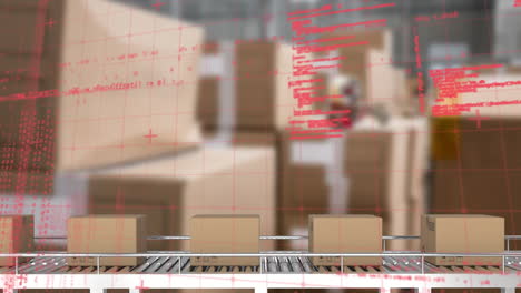 animación del procesamiento de datos sobre cajas de cartón en cinta transportadora