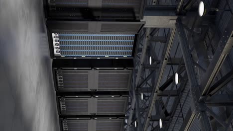 data center servers in racks, vertical 3d render