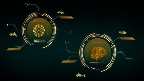 animación del procesamiento de datos con cerebro y formas que se mueven sobre un fondo negro.