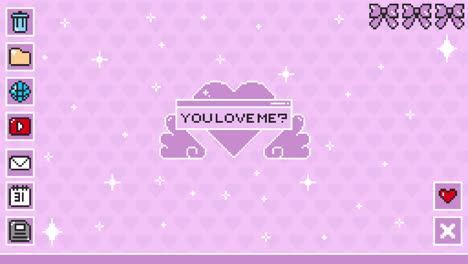 pixel art retro desktop: love question, choice, and error screens