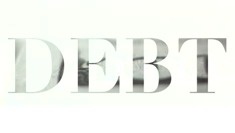 debttext with counting cash inside letters, retro