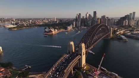 sydney amazing aerial cityscape with iconic landmarks and skyline during sunset. travel destination