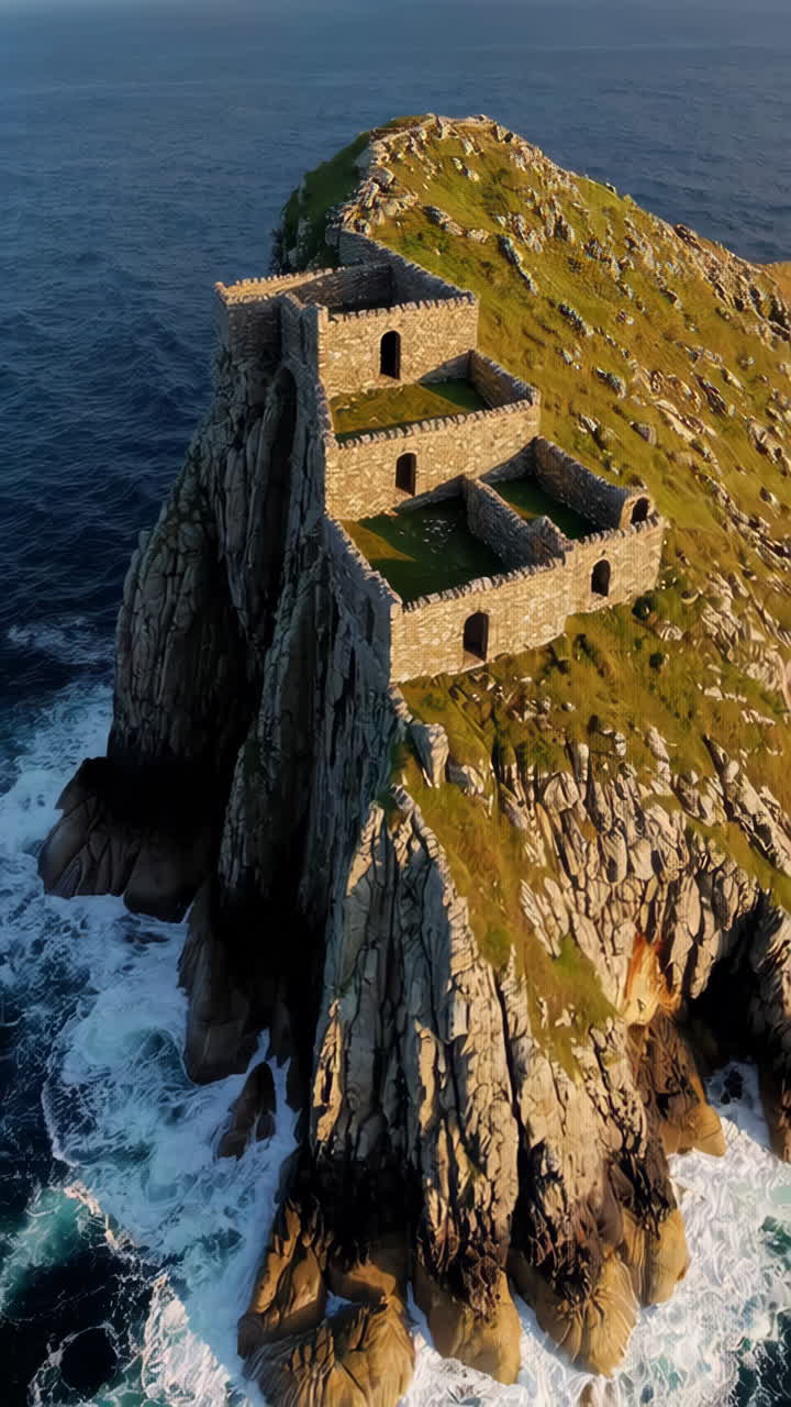 Ancient Stone Fortification on a Rugged Ocean Cliff