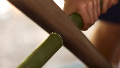 traditional bamboo sawing, wood sawing