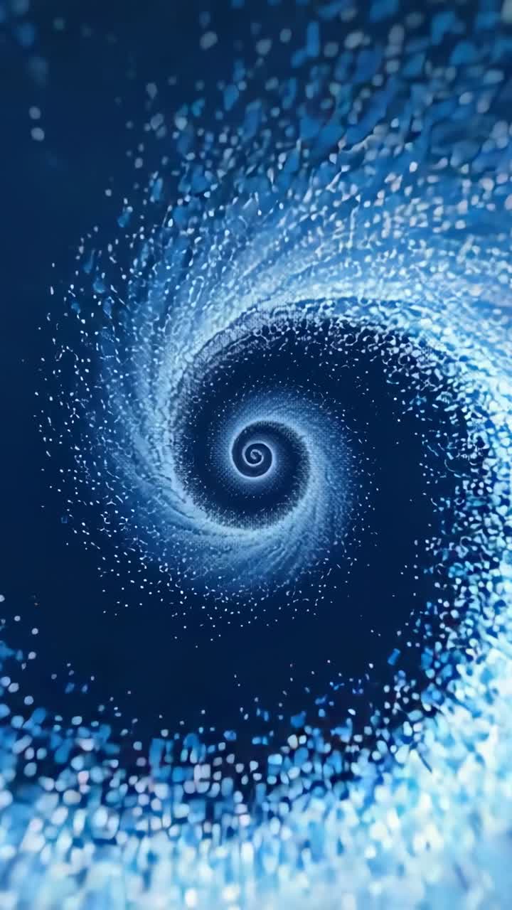 Vertical video: Zooming inward navy starting blue vortex rotating, flowing glow into core for depth