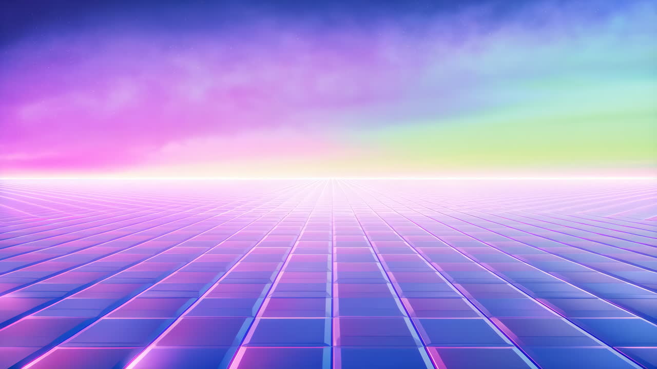 Paesaggio Synthwave con Griglia e Cielo al Tramonto