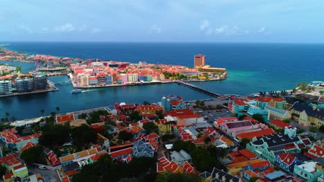 4k cinematic drone shot of iconic willemstad city in curacao