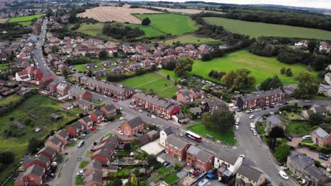 hemingfield village outskirts - green fields,barnsley, aerial overview