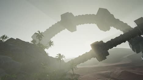 old rusted alien spaceship in desert. ufo