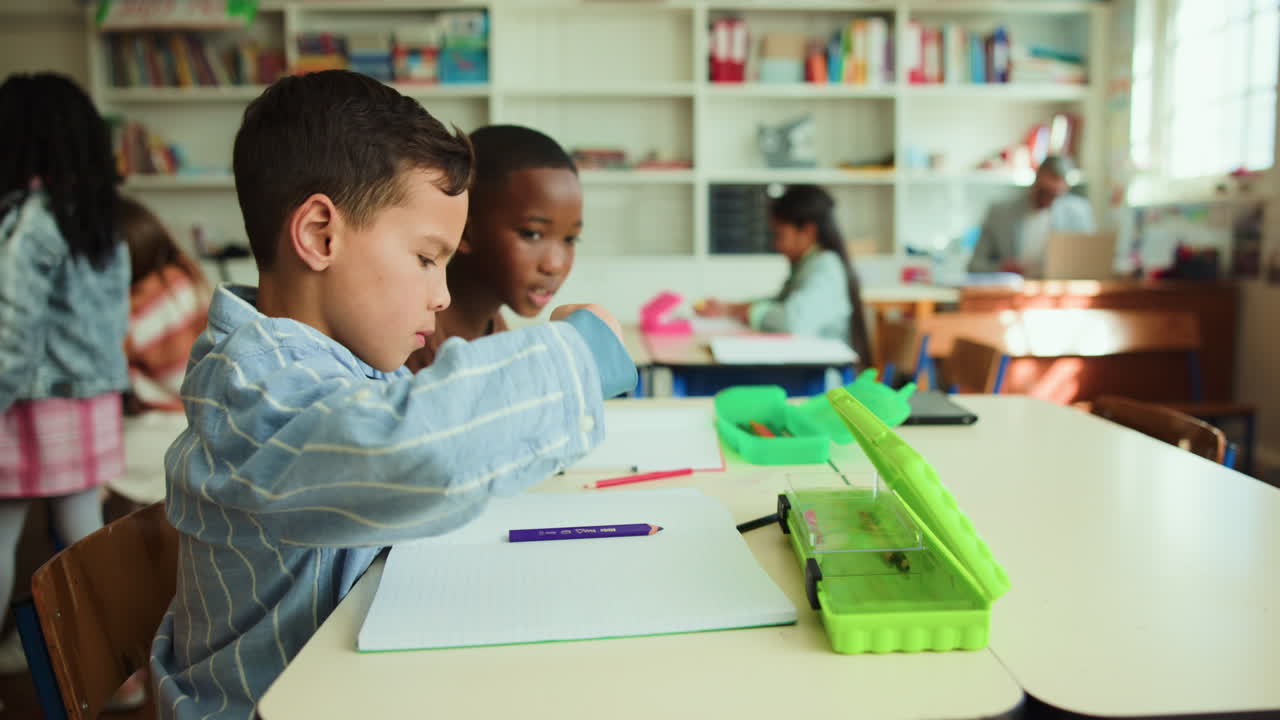 Boy studying in a classroom
