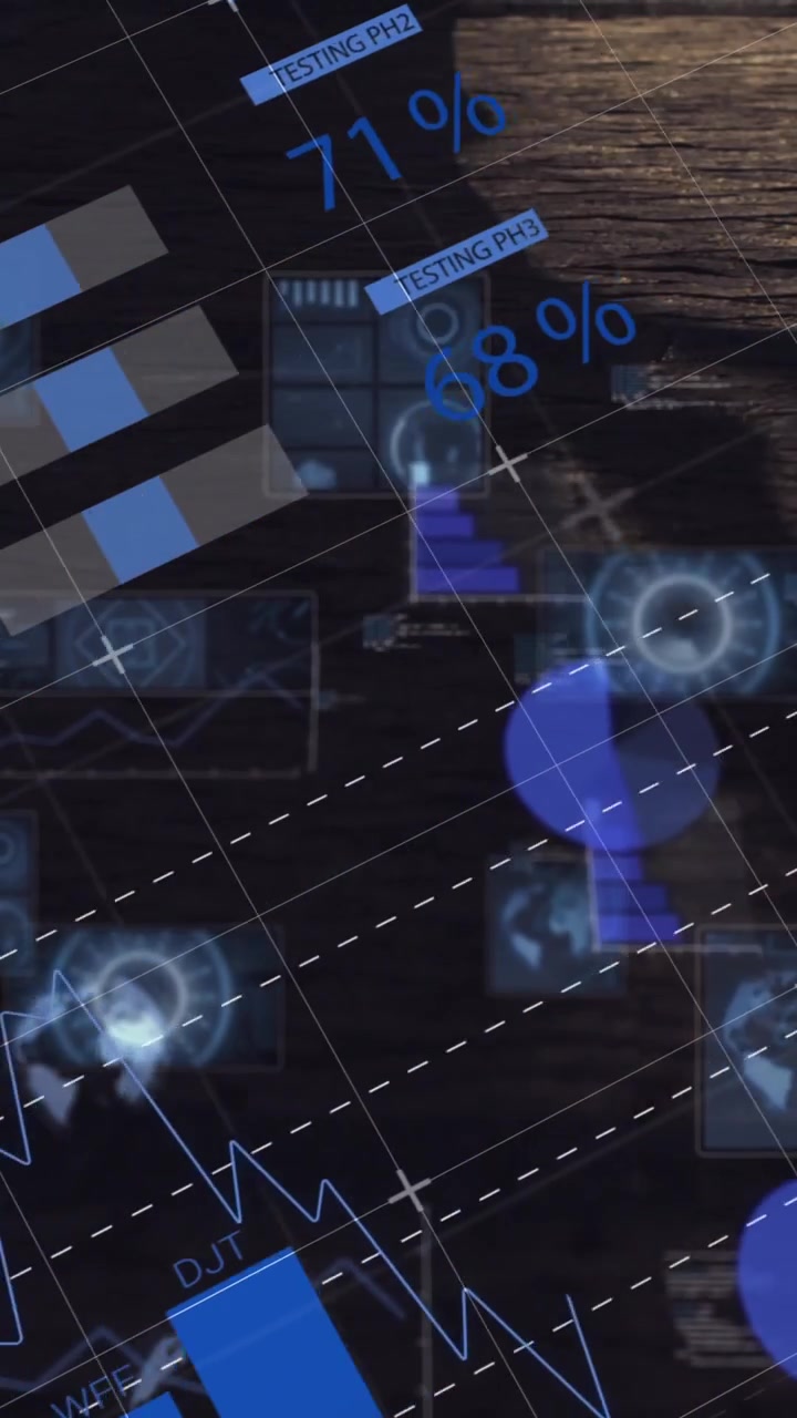 Animation of data processing over people walking on street
