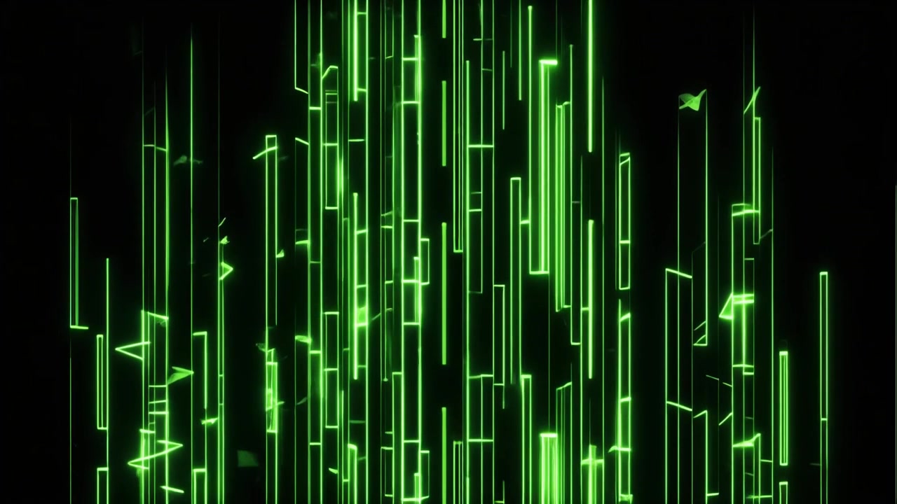 Abstract Digital Background with Glowing Green Vertical Lines
