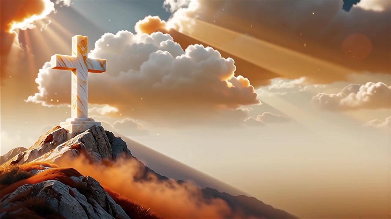 Croce Cristiana Luce Celestiale Sfondo per il Culto.