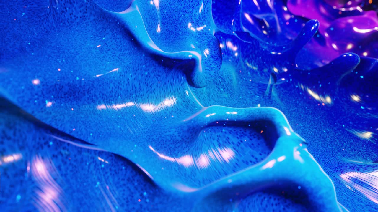 4k에서 액체 그라디언트 무지개 색의 부드러운 추상 애니메이션, 추상적인 루프 축제 배경으로 밝은 반이는 페인트 표면, 물방울처럼 표면에 3d 스플래시와 함께 점성 액체에 반이는.