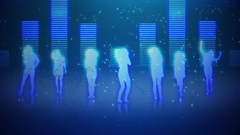 animación de mujeres bailando sobre un ecualizador de música gráfica