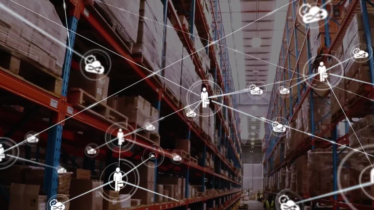 animación de la red de conexiones sobre las personas que trabajan en el almacén