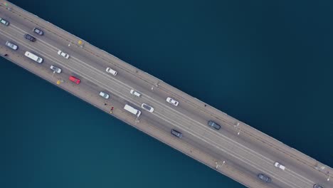 the bridge over the river. car traffic on the bridge. view from the top. aerial view
