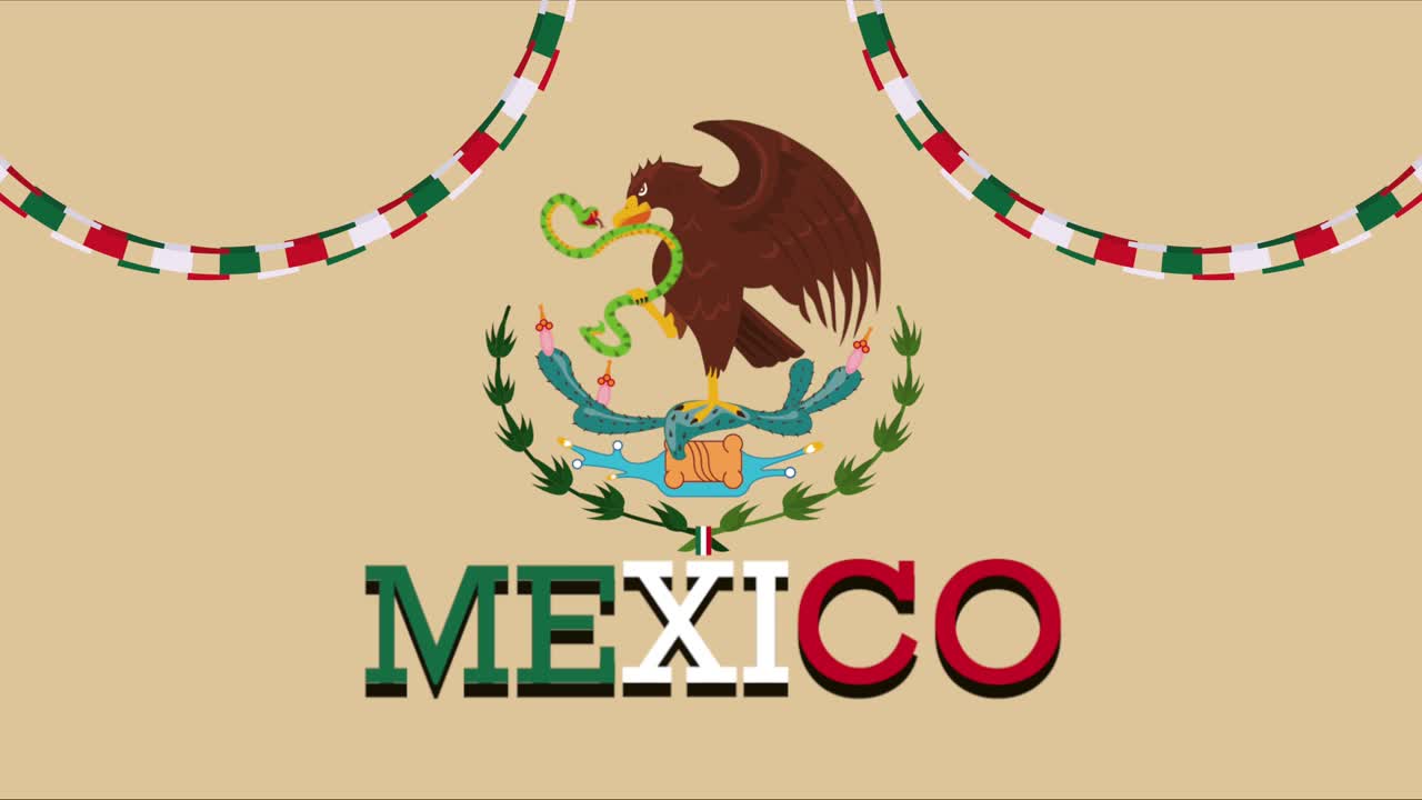 mexico lettering celebration animation with coat arms