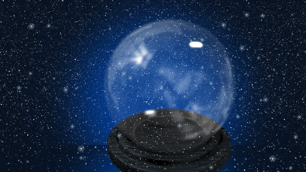 animación del globo de nieve de navidad sobre la nieve que cae en el paisaje de invierno