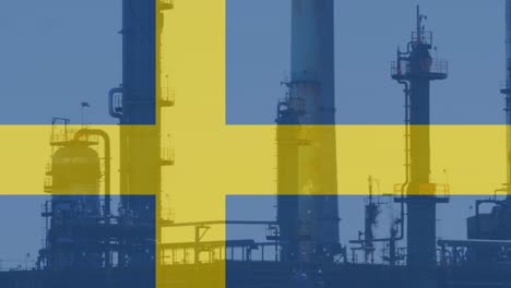 animation of flag of sweden over factory