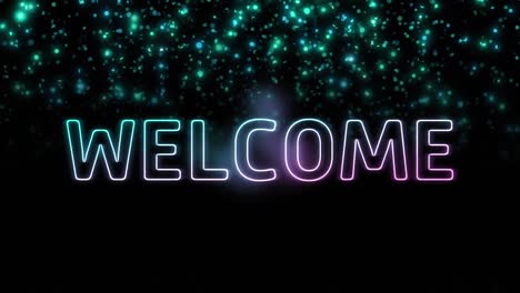 animation of welcome text over flashing blue light pattern