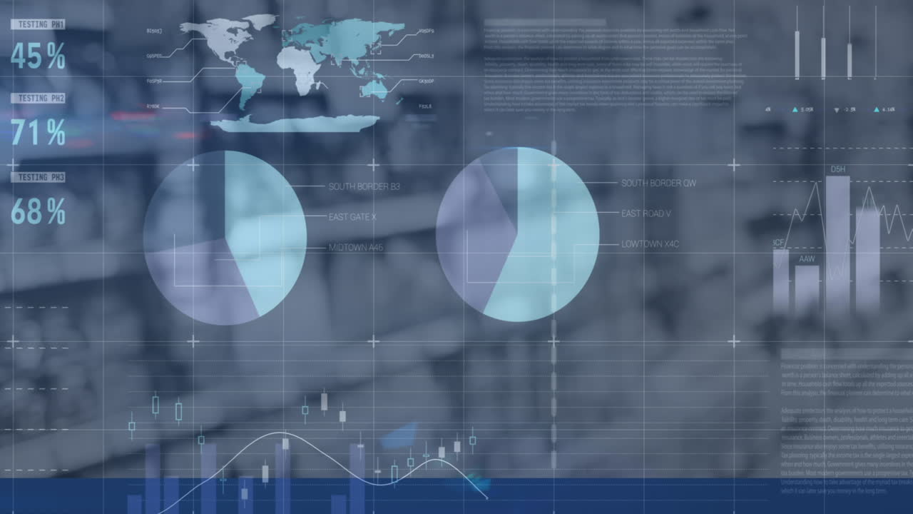 Animation of statistics and data processing over shelves in shop