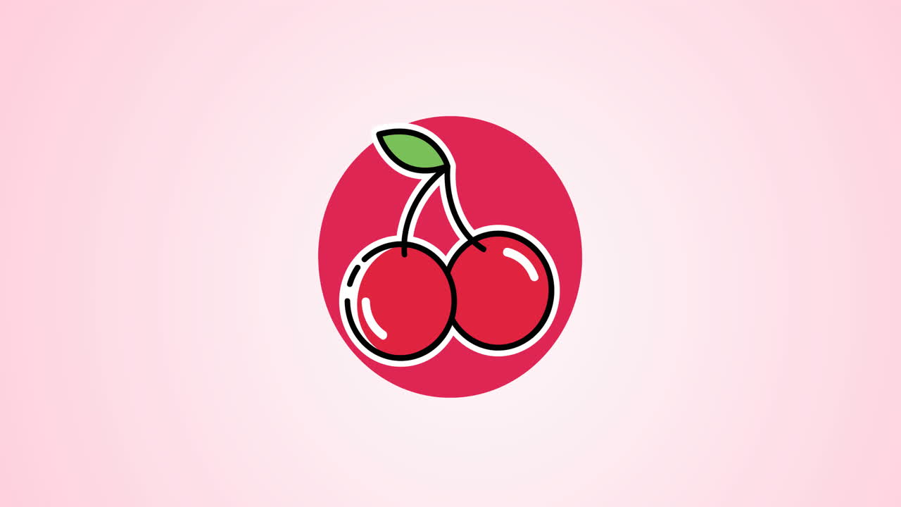 animación del icono de las cerezas rojas en fondo rosa