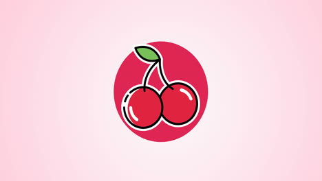 Animación-Del-Icono-De-Cerezas-Rojas-Sobre-Fondo-Rosa