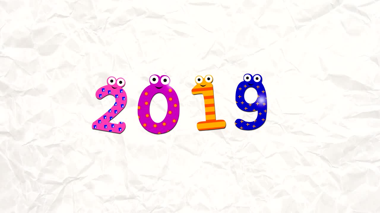 2019 new year abstract background with cartoon numbers (loopable)