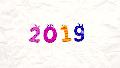 2019 nuevo año resumen de fondo con números de dibujos animados (loopable)