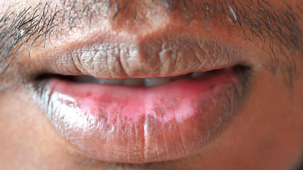vista de cerca de la boca y los labios de un hombre