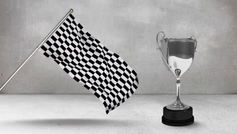 racing flag with race trophy