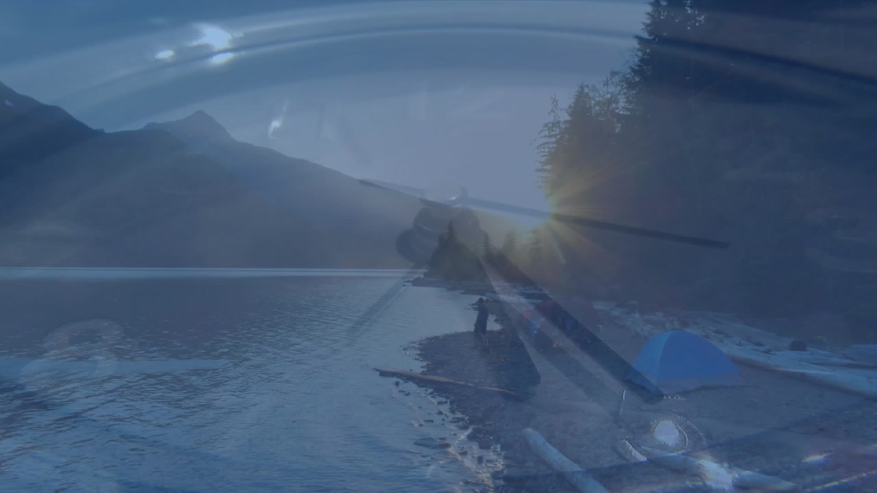 Animation of clock, data processing over landscape