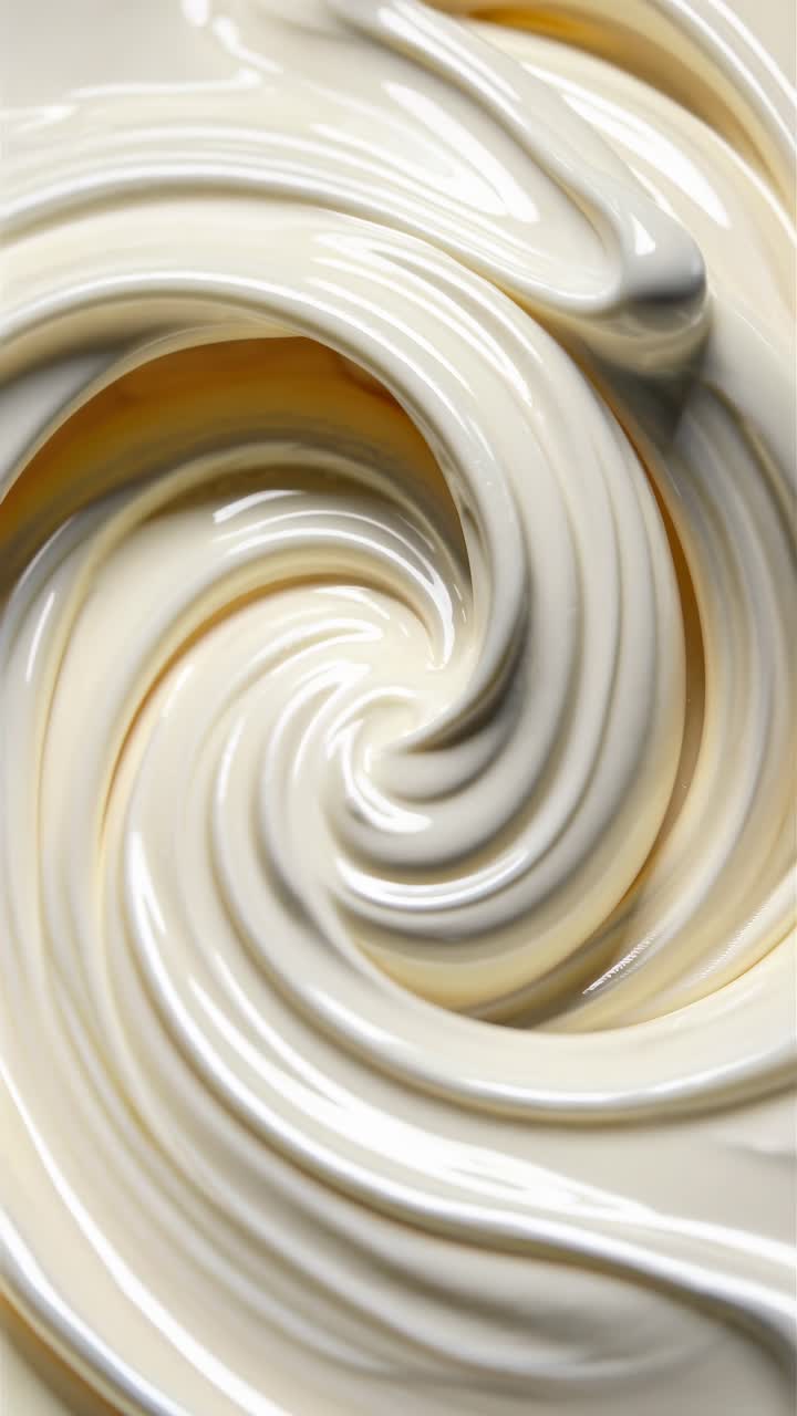 Close-up video shot of smooth, swirling cream creating a mesmerizing, abstract pattern