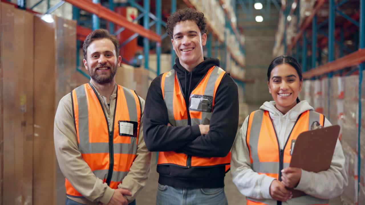 Equipo de almacén listo para trabajar