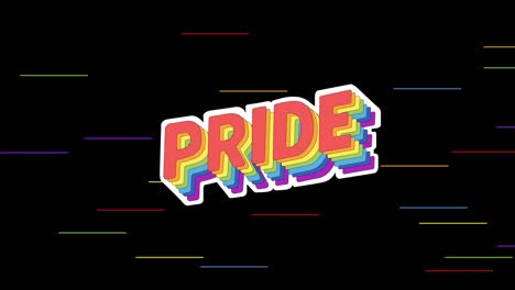 Animation-of-pride-text-over-rainbow-stripes-on-black-background