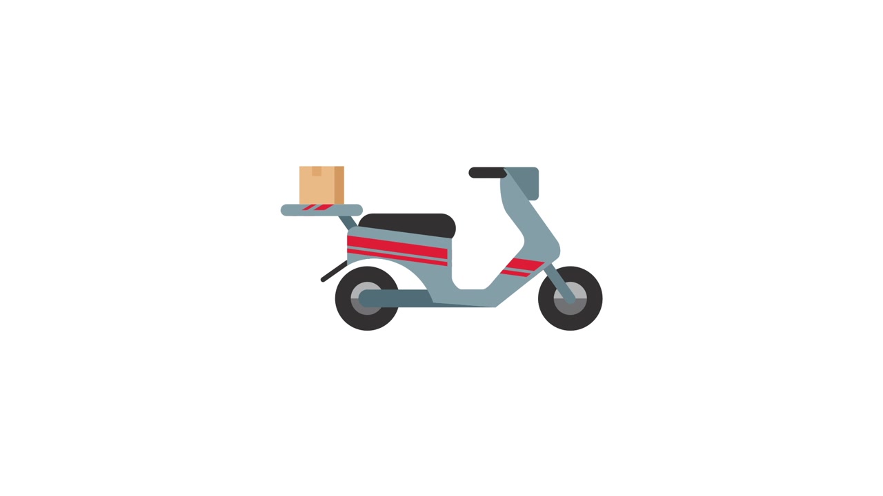 Animated Delivery Scooter with Package Appearing and Moving