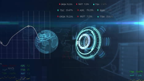 Animación-Del-Globo-Con-Procesamiento-De-Datos-Sobre-Fondo-Oscuro