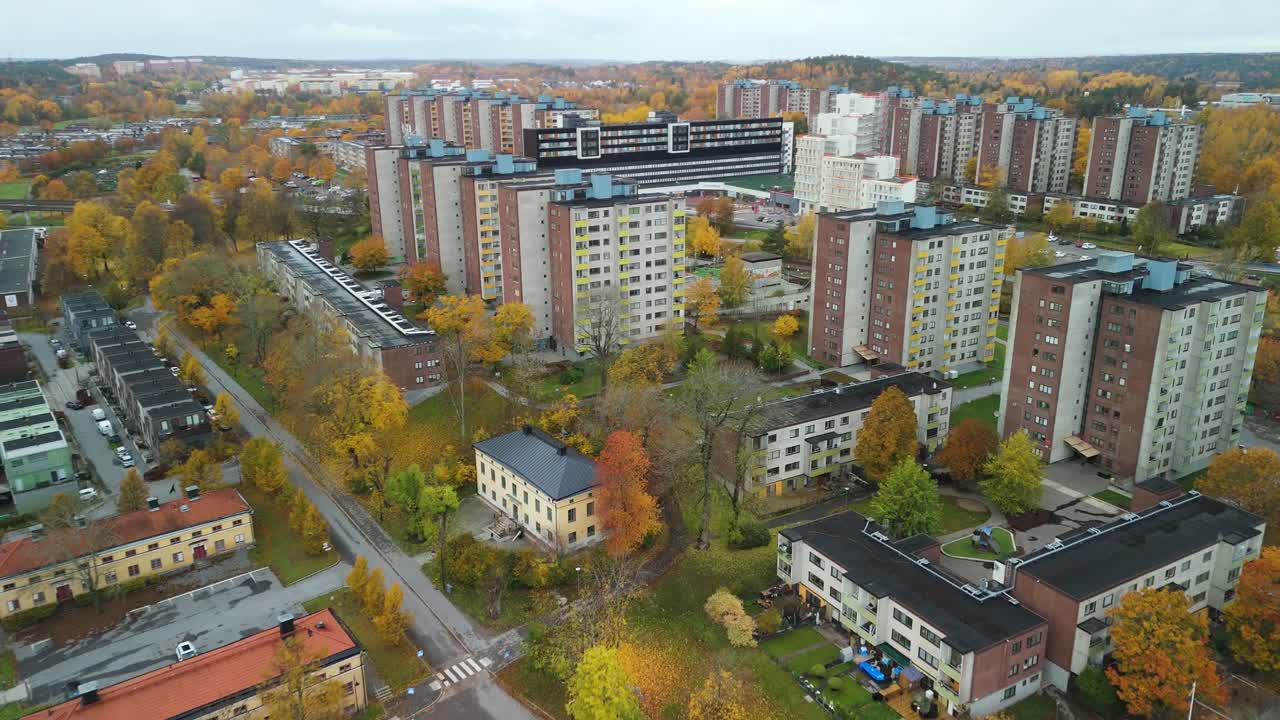 Fast drone shot over apartment buildings