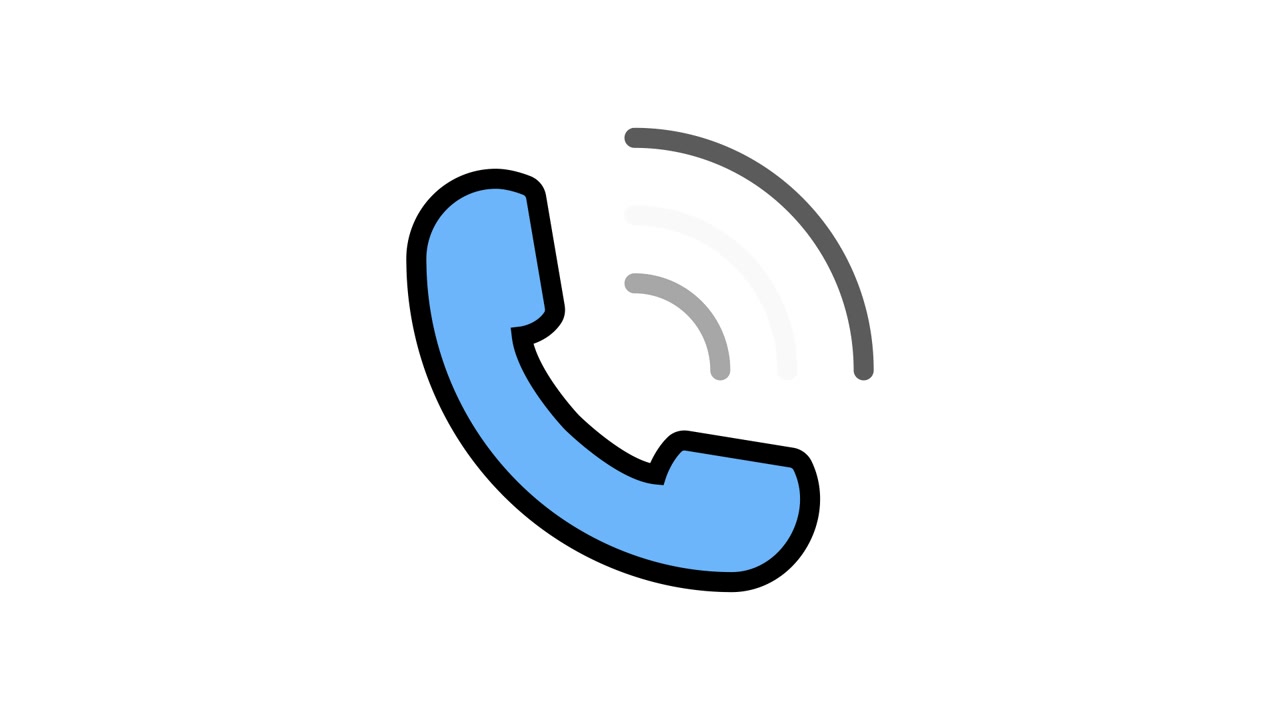 Icona animata blu di telefono che squilla su sfondo bianco