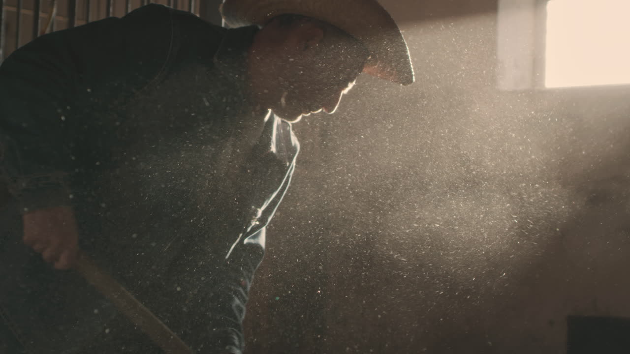 Cowboy Working in a Stable