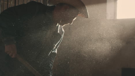 cowboy working in a stable