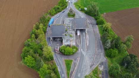 Aerial-Perspective,-historic-border-crossing-at-Hataratkelo,-Bucsu